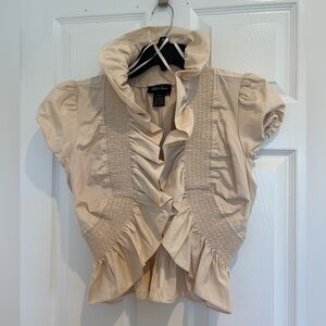 Vintage Cream Ruffled Short Sleeve Blouse Jacket